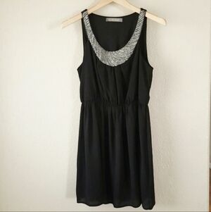 Finn & Clover Beautiful Black Party Dress Seed Bead Neckline Women's Small S EUC